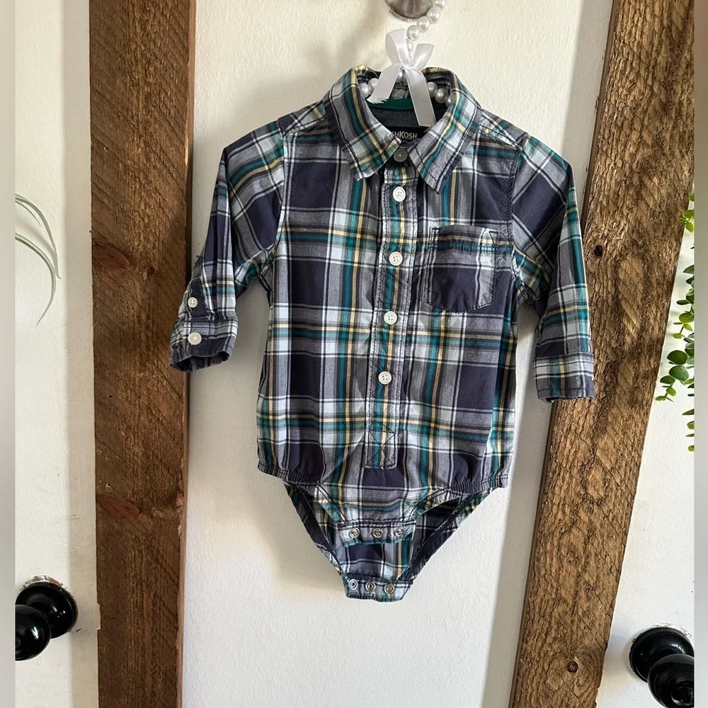 OshKosh B’Gosh Rustic Plaid Long-Sleeve Baby Boy Long Sleeve Bodysuit Shirt 12M